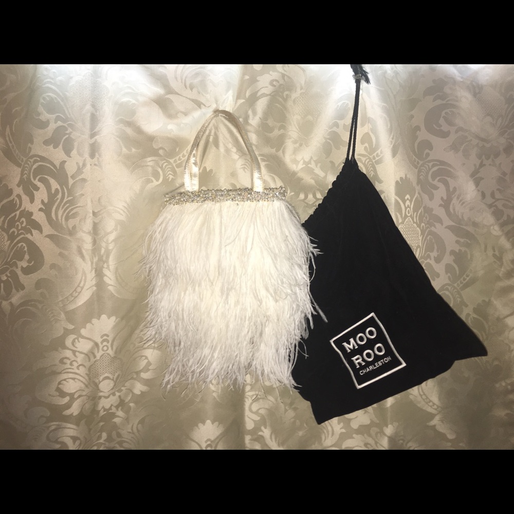 Feather beaded hand bag